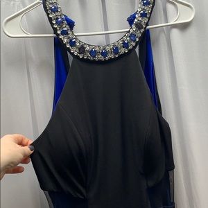 Long black and royal blue gown